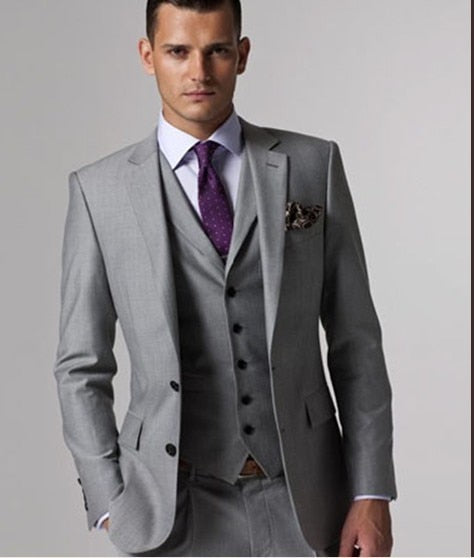 2020 Italian Light Grey Tuxedo Suits wedding suits customized tuxedo for men Prom tuxedos best men suits( jacket+Pants+vest+tie)