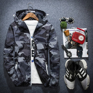 Men's Hooded Windbreaker Coat Male Outwear Mens Casual Camouflage Hoodie Baseball Jacket New Autumn  Hip Hop Print Print Clothes