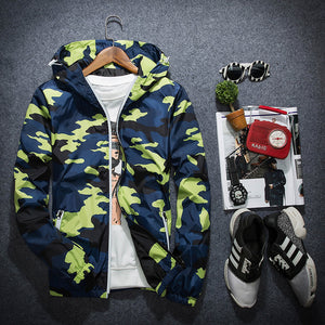 Men's Hooded Windbreaker Coat Male Outwear Mens Casual Camouflage Hoodie Baseball Jacket New Autumn  Hip Hop Print Print Clothes