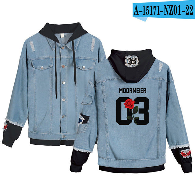 2020 New Social Media Stars Payton Moormeier printed Hole jean jacket Fashion Women Spliced Denim Jackets hoody coat