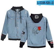 Load image into Gallery viewer, 2020 New Social Media Stars Payton Moormeier printed Hole jean jacket Fashion Women Spliced Denim Jackets hoody coat
