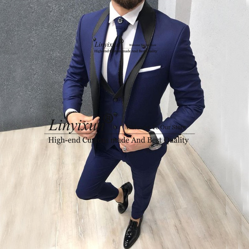 Custom Navy Blue Slim Fit Wedding Costume Suit for Men Groom Suits Tuxedos 3 Pieces Groomsmen Party Suits Wedding Tuxedo for Man