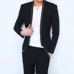 100%real mens stars black rivet embroidery tuxedo suit /event/evening/ jacket with ankle length pants