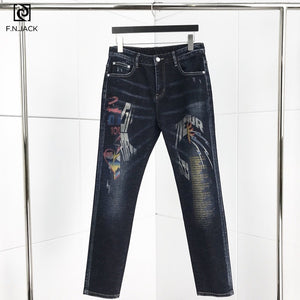 F.N.JACK Man pants jeans Ripped jeans for men Straight Full Length Pencil Pants Streetwear Men skinny jeans pants Mens dark icon