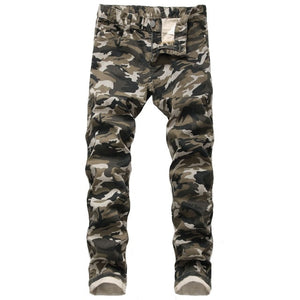 New Men Jeans Camouflage Military Printed Pants Slim Elastic Cargo Trousers Men Hip Hop Joggers Pants For Male Denim Jeans