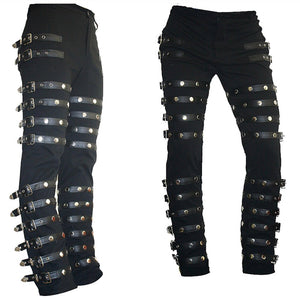 Rare Classic MJ Michael Jackson BAD PUNK Black Silm Fit Show Rock Halloween CostumePerformance Rivet Trousers /pants