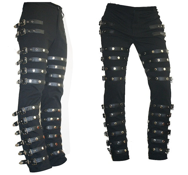 Rare Classic MJ Michael Jackson BAD PUNK Black Silm Fit Show Rock Halloween CostumePerformance Rivet Trousers /pants