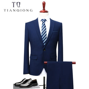 TIAN QIONG 2018 Men Business Suit Slim fit Classic Male Suits Blazers Luxury Suit Men Two Buttons 2 Pieces(Suit jacket+pants)