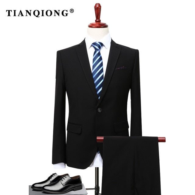 TIAN QIONG 2018 Men Business Suit Slim fit Classic Male Suits Blazers Luxury Suit Men Two Buttons 2 Pieces(Suit jacket+pants)