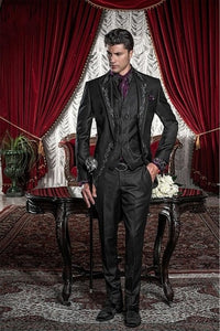 2019 Exquisite Embroidery Groomsmen Tuxedos (Jacket+Pants+Vest) Bespoke Black Groom Wedding Men Suit Set Prom Mens Suits Blazers