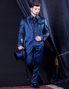 2019 Exquisite Embroidery Groomsmen Tuxedos (Jacket+Pants+Vest) Bespoke Black Groom Wedding Men Suit Set Prom Mens Suits Blazers