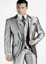 Load image into Gallery viewer, 2019 Exquisite Embroidery Groomsmen Tuxedos (Jacket+Pants+Vest) Bespoke Black Groom Wedding Men Suit Set Prom Mens Suits Blazers
